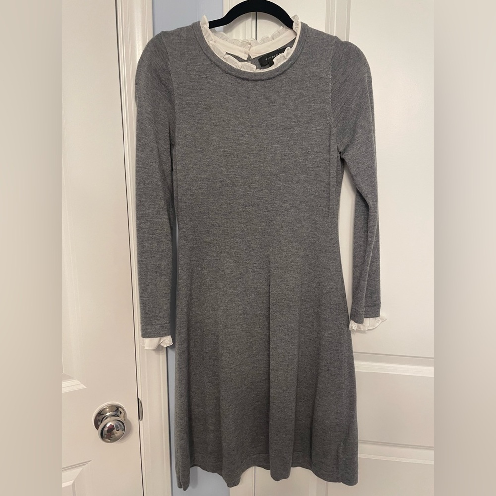 Tahari Gray Merino Wool Sweater Dress